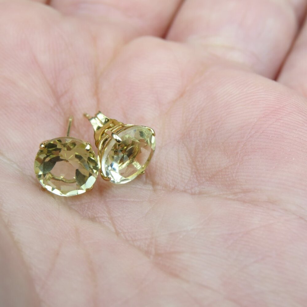 $350 14k Gold 8mm light Citrin Stud earring 3 carat tot - Picture 3 of 4